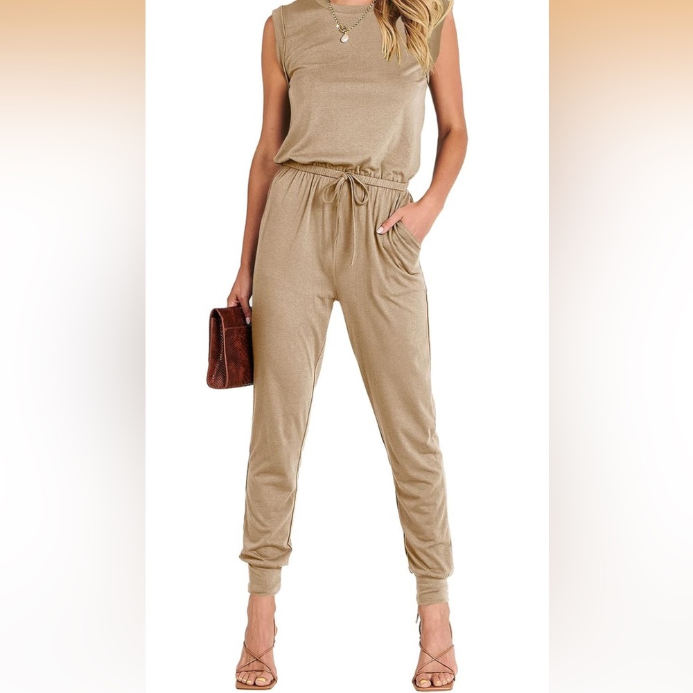 Elegant Khaki Sleeveless Jumpsuit